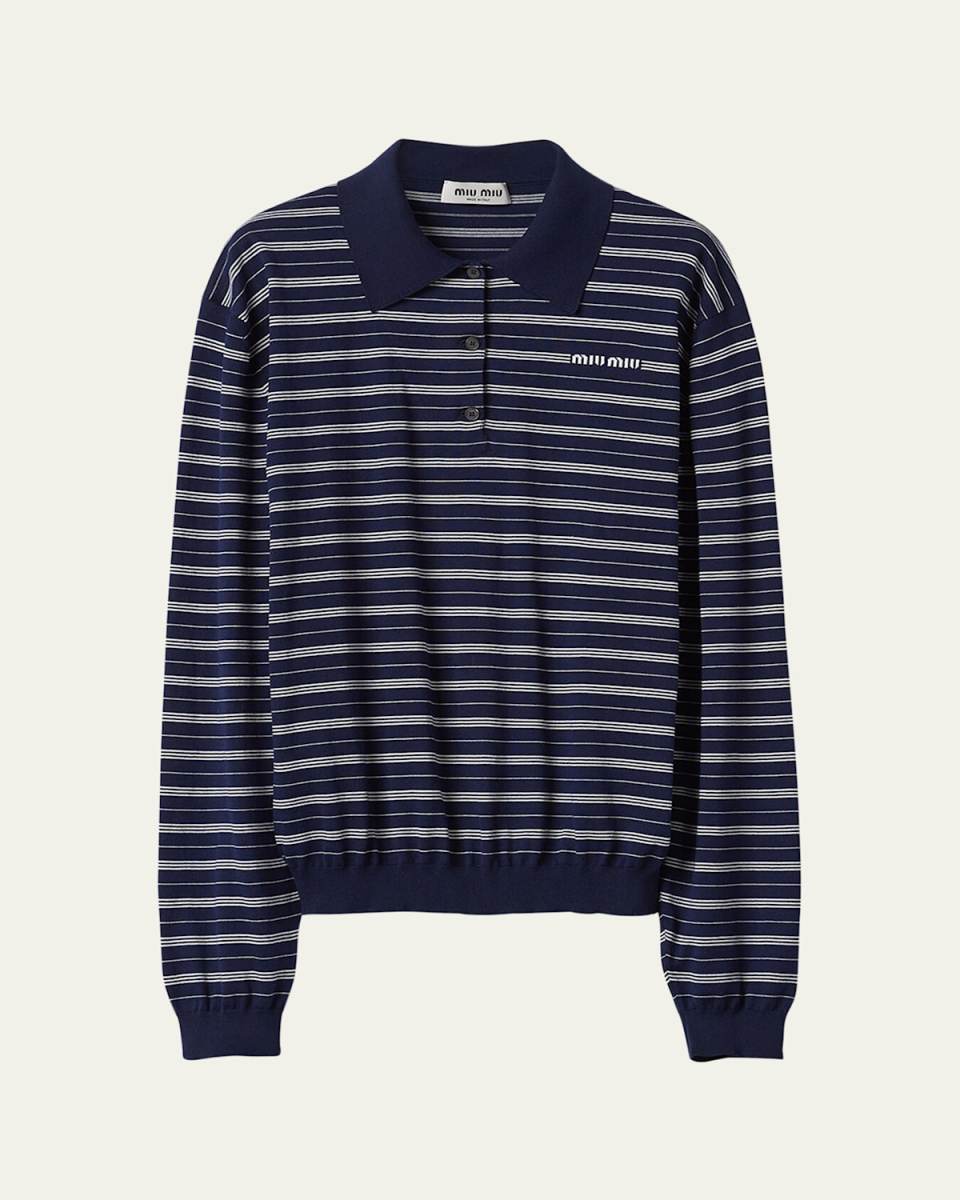 Striped Polo Top with Logo Embroidery